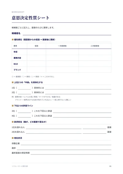 意思決定性質シートのページ